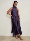 Reiss Womens Purple Michelle Cowl-neck Side-tuck Satin Midi Dress