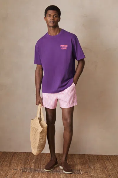REISS PURPLE | CHÉ COTTON PALM-PRINT T-SHIRT