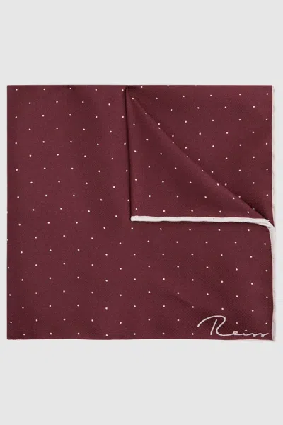 Reiss Mens Burgundy Liam Polka-dot Logo-print Silk Pocket Square