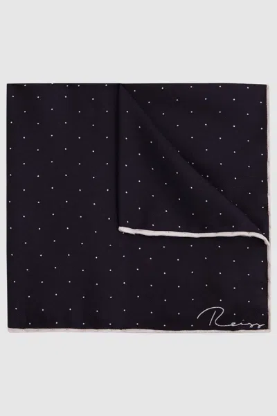 Reiss Navy Polka Dot Silk Pocket Square