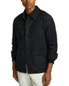 Reiss Navy Melange Checked Button Through Worker Jacket In Black