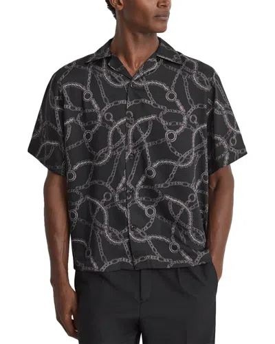 Reiss Quest Printed Short Sleeve Button Front Camp Shirt In Black
