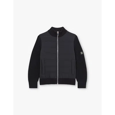 Reiss Kids' Navy Quilted Knitted-sleeve Woven Jacket 3-12 Y