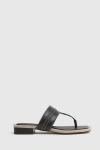 Reiss Black Leather Strap Thong Sandals In Black