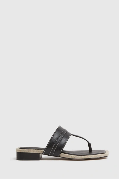 Reiss Quinn - Black Leather Strap Thong Sandals, Uk 7 Eu 40