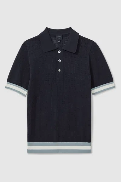 Reiss Navy Quinn | Ché Knitted Half-button Polo Shirt