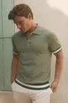 Reiss Sage Green Quinn | Ché Knitted Half-button Polo Shirt