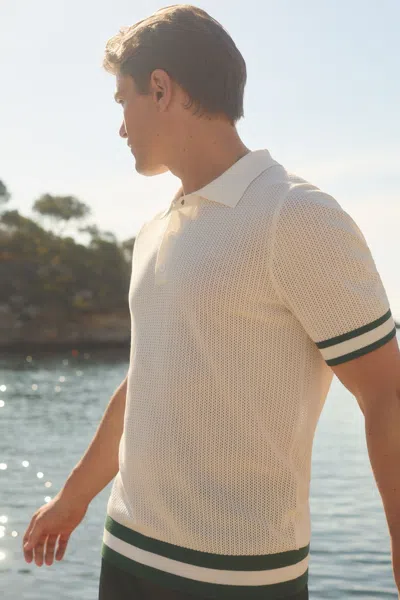 Reiss White | Ché Knitted Half-button Polo Shirt