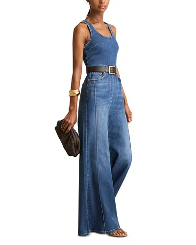 Reiss Racer Detailed Denim Jumpsuit In Indigo