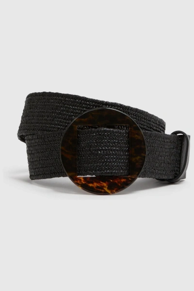 Reiss Rachel - Black Elasticated Woven Belt, Uk S-m