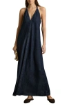 Reiss Rachel Halter Denim Maxi Dress In Indigo