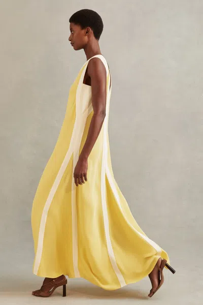 Reiss Yellow/cream Rae Colourblock Maxi Dress