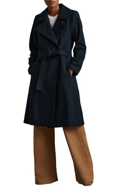 Reiss Rae Belted Cashmere Blend Coat In Teal