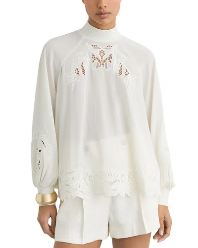 Reiss Rae Embroidered Blouse In White