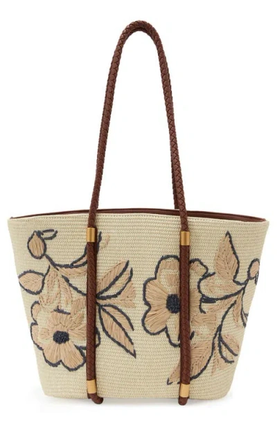 Reiss Rae Embroidered Straw Tote In White