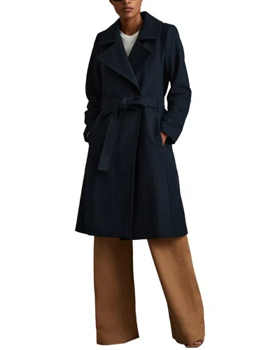 Reiss Rae Mid Length Belted Wool & Cashmere-blend Coat In Blue