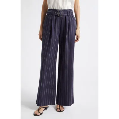 Reiss Rae Stripe Belted Wide Leg Pants In Blue