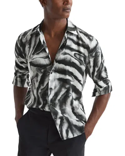 Reiss Rafe Marble Print Shirt In Black