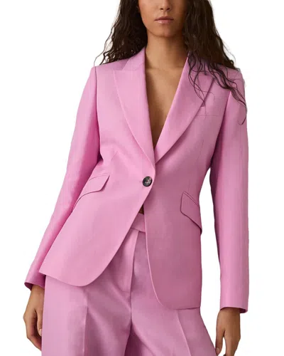 Reiss Raine Linen-blend Suit Jacket In Pink