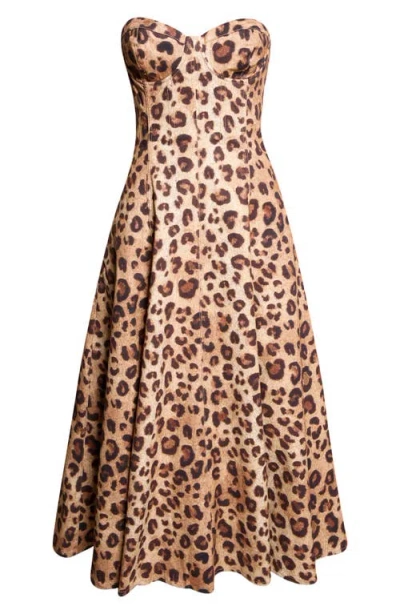 Reiss Ramona Leopard Print Strapless Corset Midi Dress In Animal Print