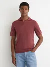 Reiss Duchie Short Sleeve Open Collar Merino Polo Shirt In Brown