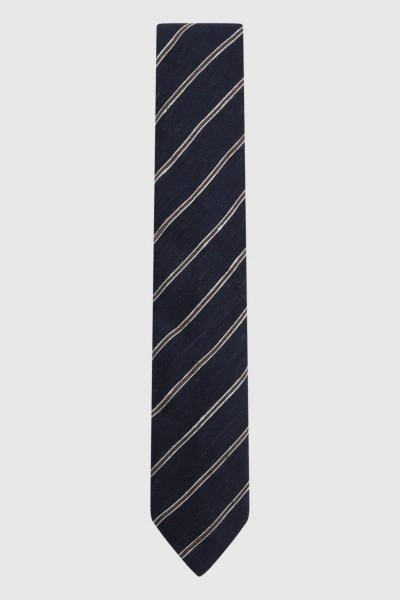 Reiss Ravenna - Navy Silk Blend Textured Tie, In Blue