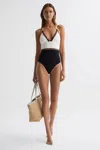 Reiss Ray - White/tan Colourblock Halter Swimsuit, Us 0 In Black