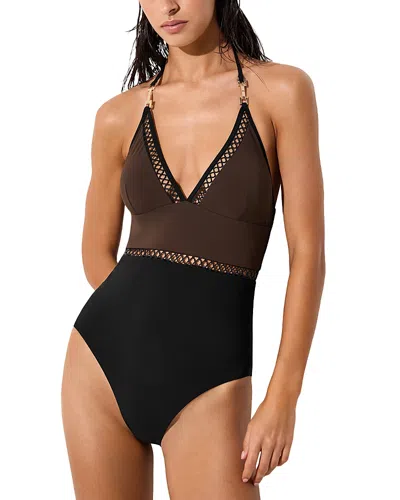 Reiss Ray Color Block One Piece Swimsuit In Brown