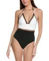 Reiss Navy Colourblock Halter Swimsuit In White