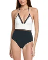Reiss Navy Colourblock Halter Swimsuit In White