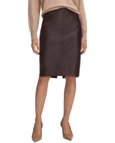 Reiss Raya Leather Pencil Skirt In Burgundy