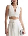 Reiss Womens White Rebecca V-neck Stretch Cotton-blend Cropped Top In Neutral