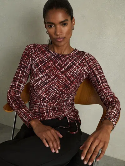 Reiss Red Abstract-print Ruched-jersey Top