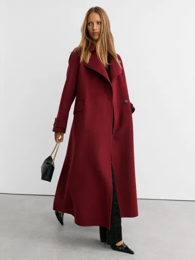 Reiss Red Alara Wool-blend Blindseam Long Coat In Burgundy