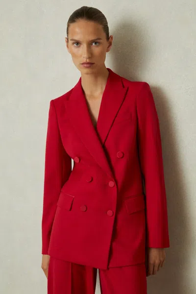 Reiss Red Petite Wool Blend Double Breasted Tux Blazer