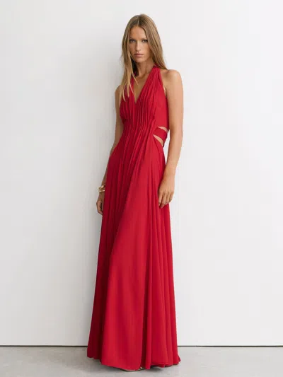 Reiss Red Cara Halterneck Pleated Maxi Dress In White