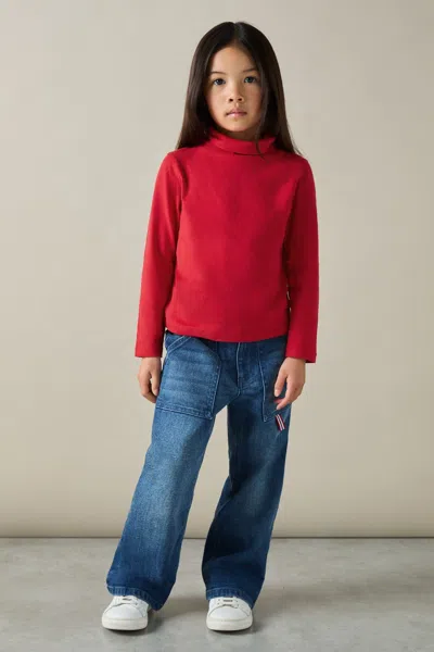 Reiss Red 9-13 Yrs Cotton-jersey Roll-neck Top With Stretch