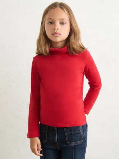 Reiss Red 9-13 Yrs Cotton-jersey Roll-neck Top With Stretch