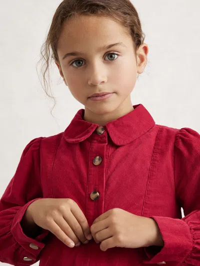 Reiss Red Corduroy Long-sleeve Collared Dress