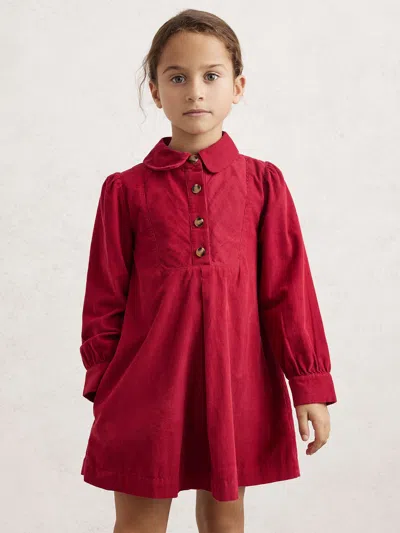 Reiss Red Corduroy Long-sleeve Collared Dress