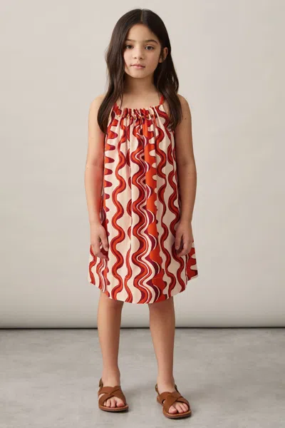 Reiss Red Cotton Bead-detail Printed Dress