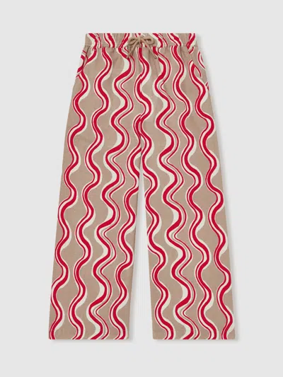Reiss Kids' Red Cotton Linen Printed Trousers