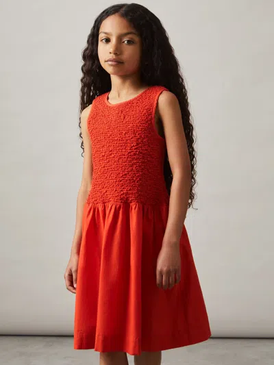 Reiss Red Cotton Shirred-bodice Dress