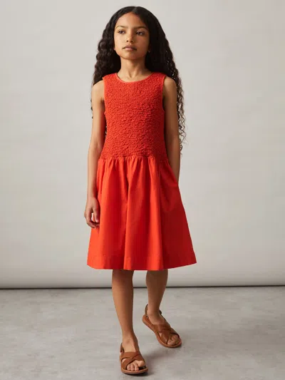 Reiss Red Cotton Shirred-bodice Dress