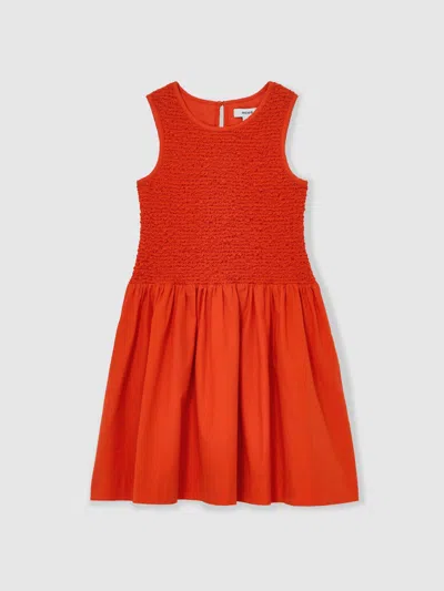 Reiss Red Cotton Shirred-bodice Dress