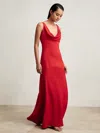 Reiss Red Cowl-neck Sleeveless Maxi Dress In Animal Print