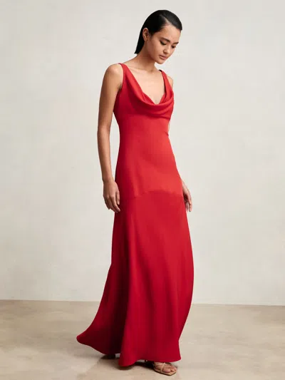 Reiss Red Cowl Neck Sleeveless Maxi Dress In Animal Print