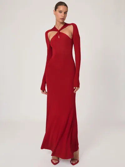 Reiss Red Cut-out Knitted Maxi Dress