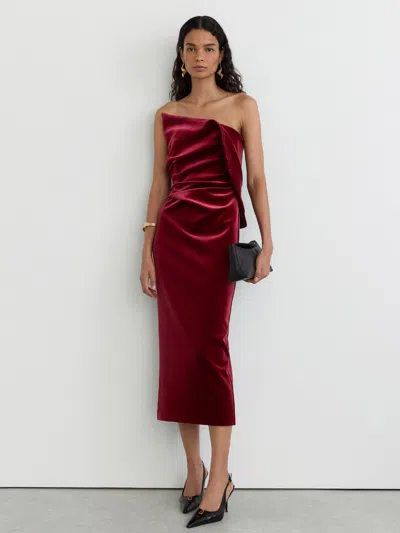 Reiss Womens Dasha Structured Strapless Stretch-velvet Midi Dress In Red