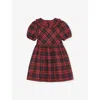 Reiss Red Demi Checked Puff-sleeve Cotton Mini Dress 3-9 In Red